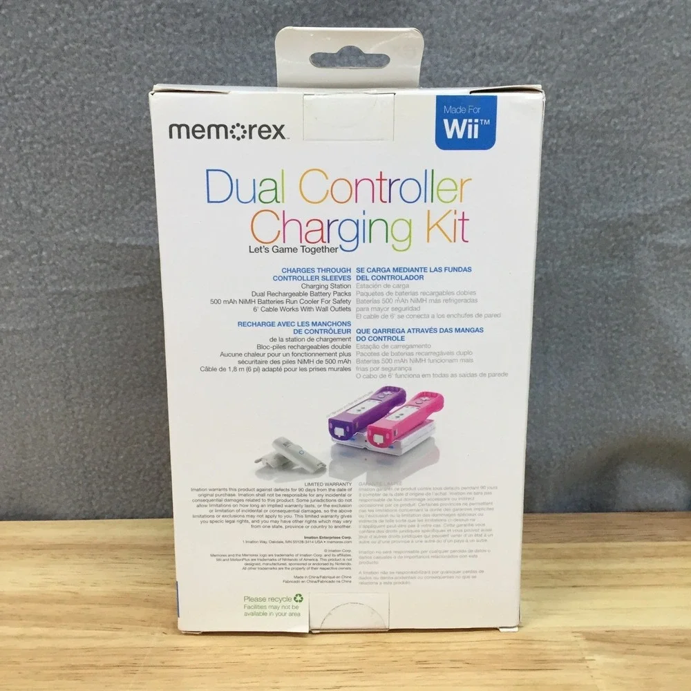 Memorex Dual Controller Charging Kit for Nintendo Wii MCAD10HM White New